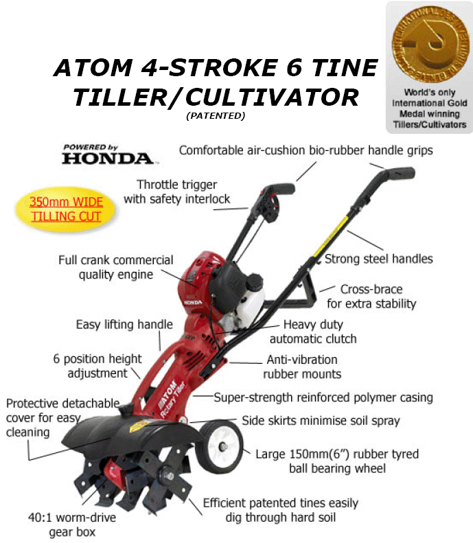 (image for) Atom Genuine Tiller 6 Tine 4-Stroke (With 25cc Honda GX25 Engine) 21756-6T